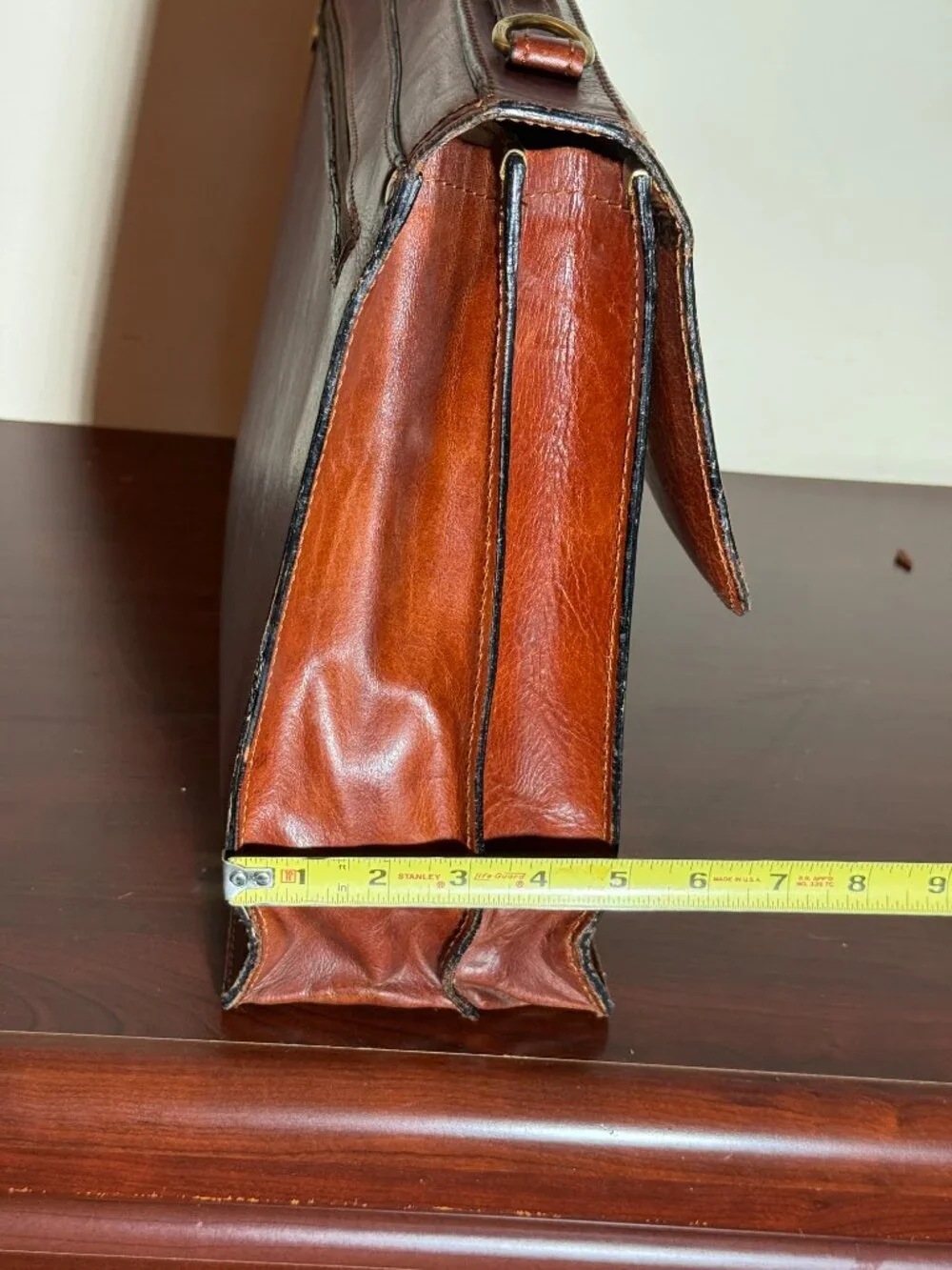 OLD ANGLER Cognac Italian Leather Brown Men's Flap Over Briefcase Made in Italy